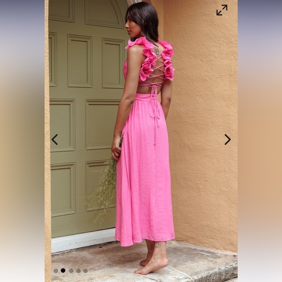Selfie Leslie Madara Laced Back Ruffle Dress Hot Pink Large Resortwear Vacation - Picture 2 of 13